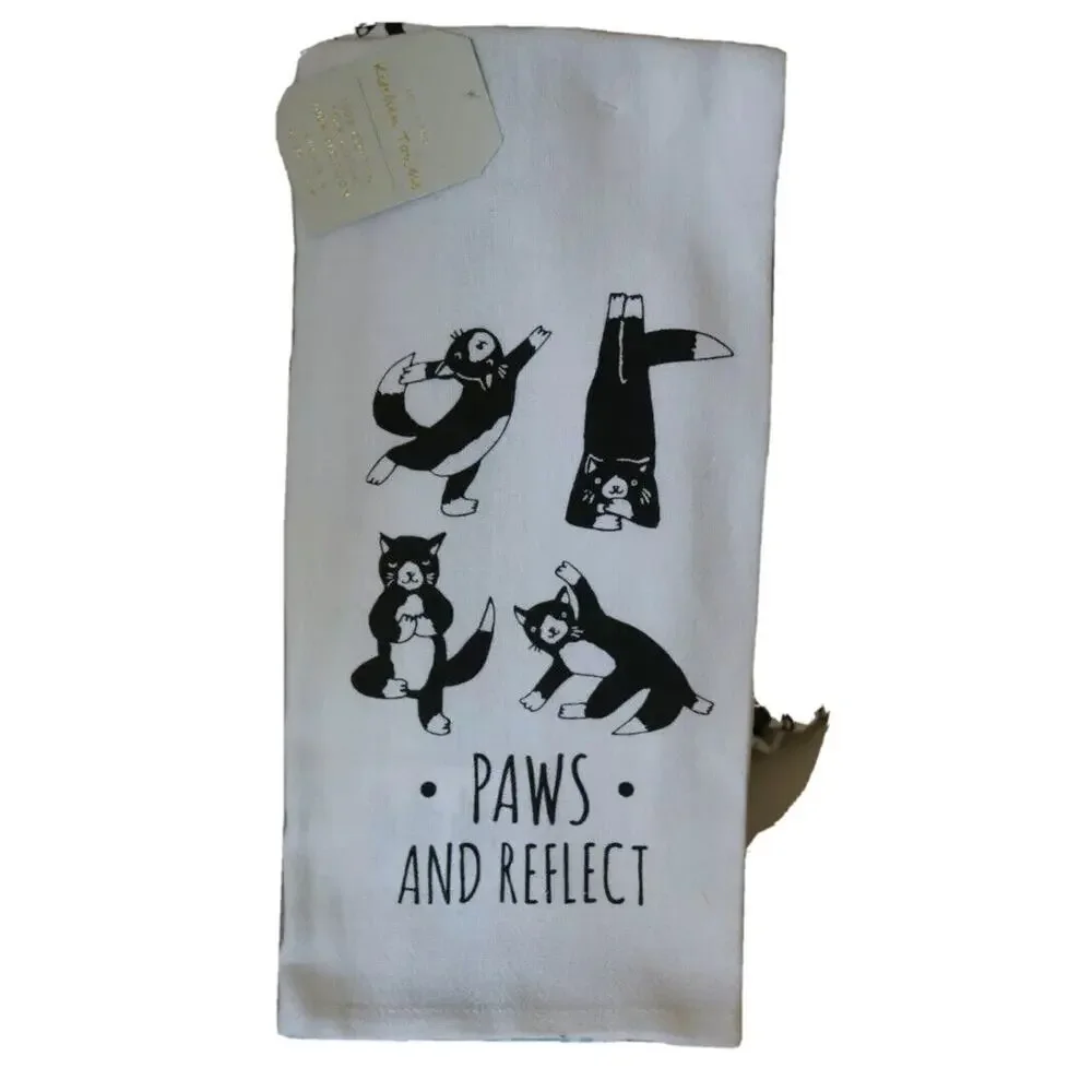 New Black and White Cats in Yoga Poses Paws & Reflect Cat Kitchen Tea Towel Set